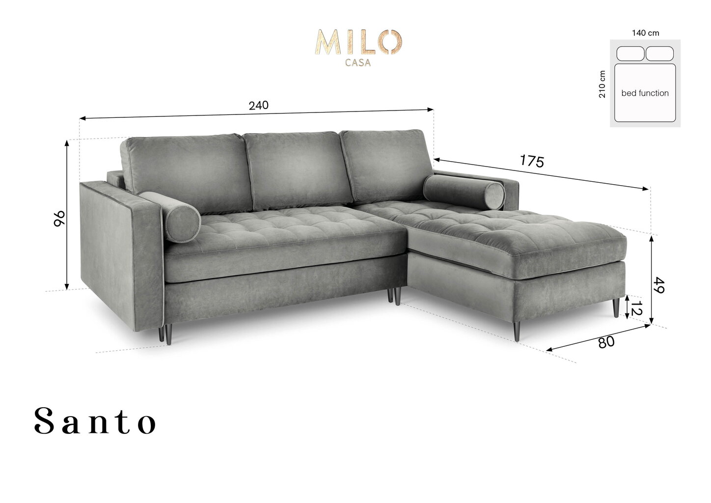 Minkštas kampas Milo Casa Santo 5S-V, smėlio spalvos/juodas kaina ir informacija | Minkšti kampai | pigu.lt