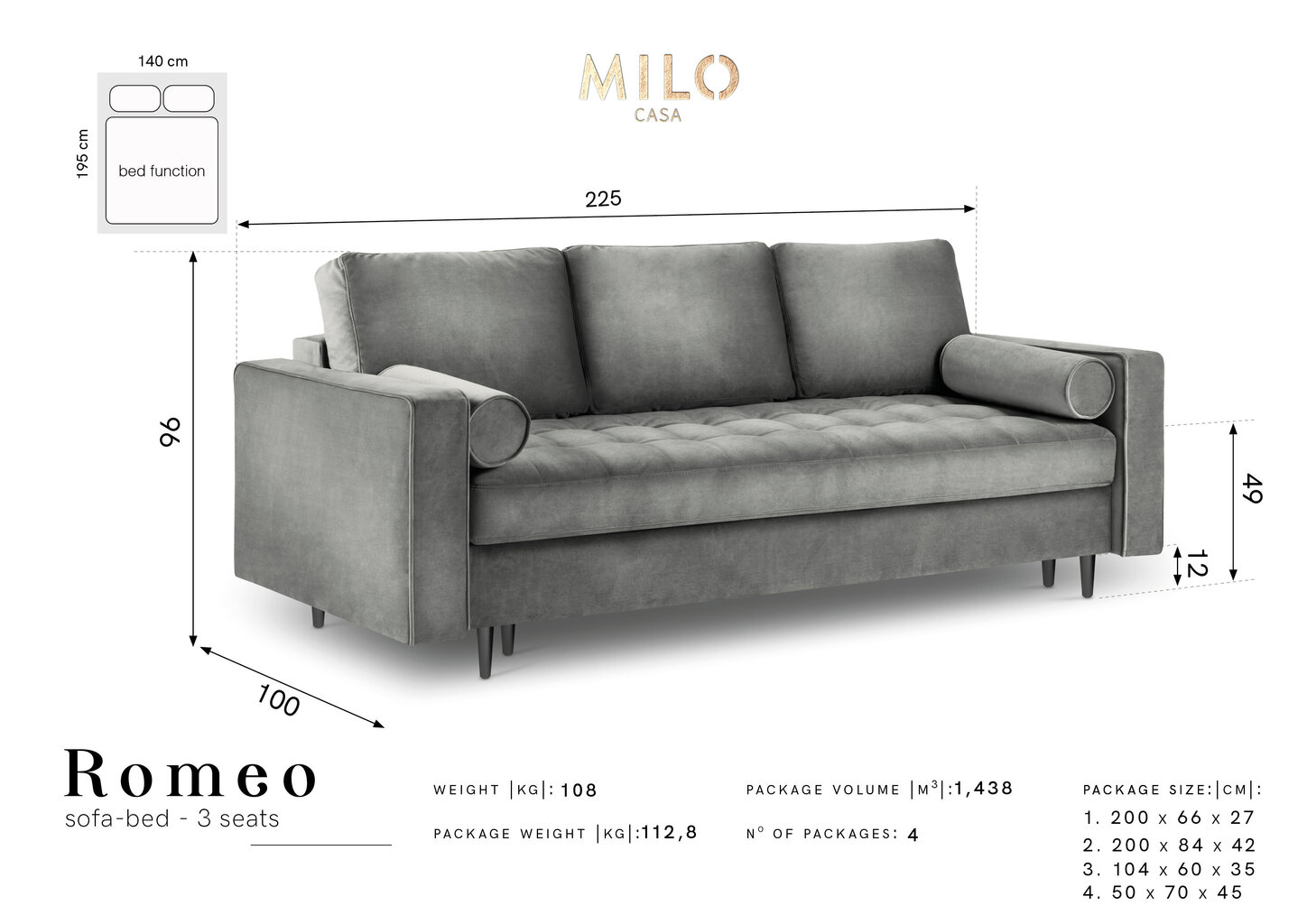 Sofa Milo Casa Santo, mėlyna цена и информация | Sofos | pigu.lt