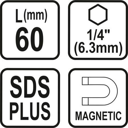 Laikiklis antgaliui SDS šešiakampis 6.3 mm 1/4" 60 mm T23460 kaina ir informacija | Suktuvai, gręžtuvai | pigu.lt