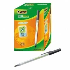 BIC Ballpoint pens ECO ROUND STIC 1.0 mm black, Pouch 60 pcs 256644 Ecolutions an Ecologic version of BIC popular Round Stic. Made from 74% recycled materials. Slim transparent barrel with cap and clip matching ink color. PVC free product. Fine tip 1,0 mm, writing size 0,30 m. цена и информация | Письменные принадлежности | pigu.lt