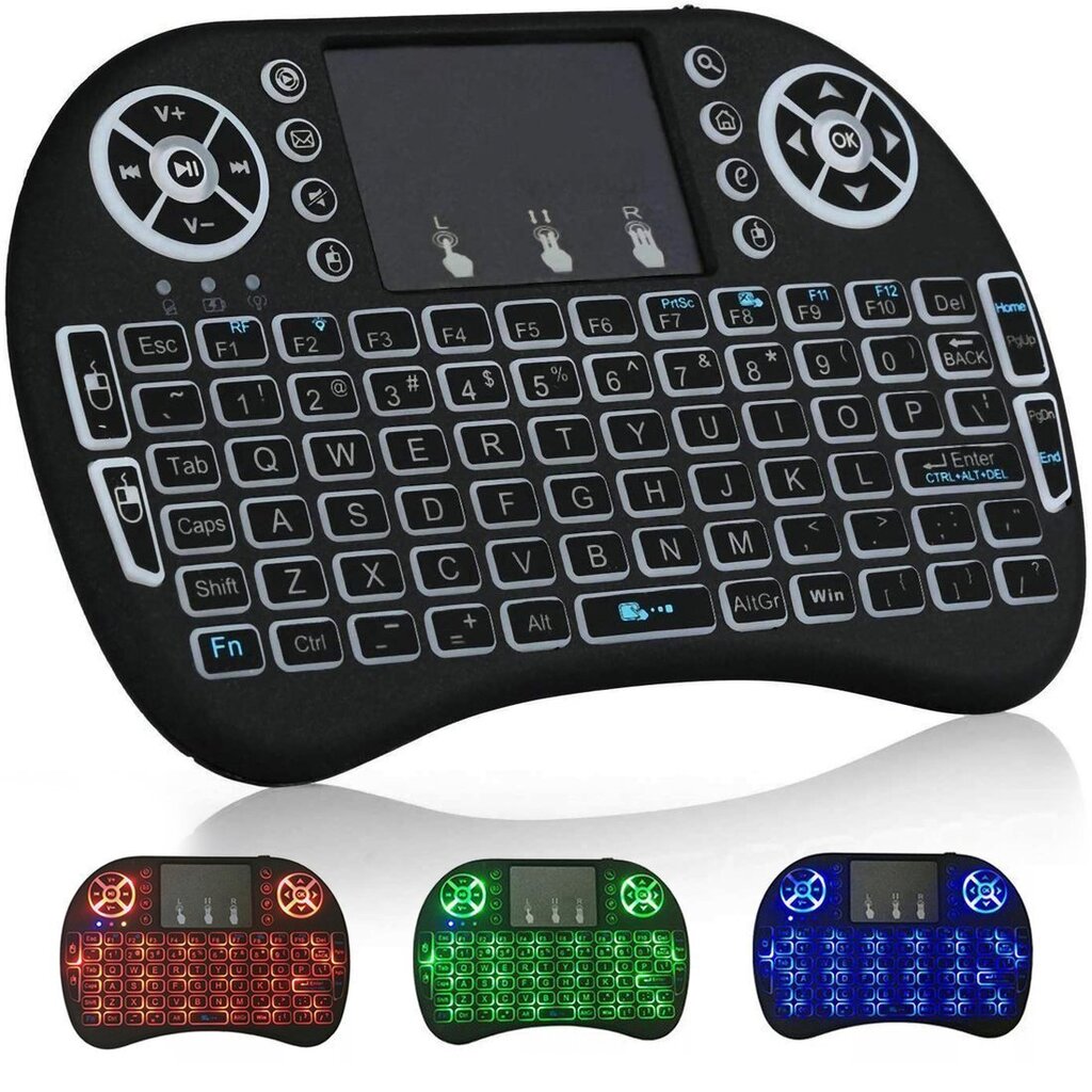 RoGer Q8 Wireless Mini Keyboard For PC / PS3 / XBOX 360 / Smart TV / Android + TouchPad Black (With RGB Backlight) цена и информация | Klaviatūros | pigu.lt