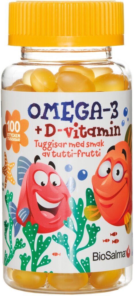 Maisto papildas vaikams Omega-3 žuvų taukai su Vitaminu D3, E ir K, 100 kramtomųjų kapsulių kaina ir informacija | Vitaminai, maisto papildai, preparatai imunitetui | pigu.lt