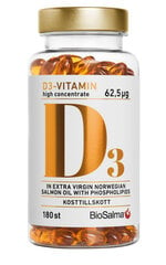 Maisto papildas BioSalma Didelės koncetracijos Vitaminas D3 (2500IU), 180 kapsulių kaina ir informacija | Vitaminai, maisto papildai, preparatai imunitetui | pigu.lt