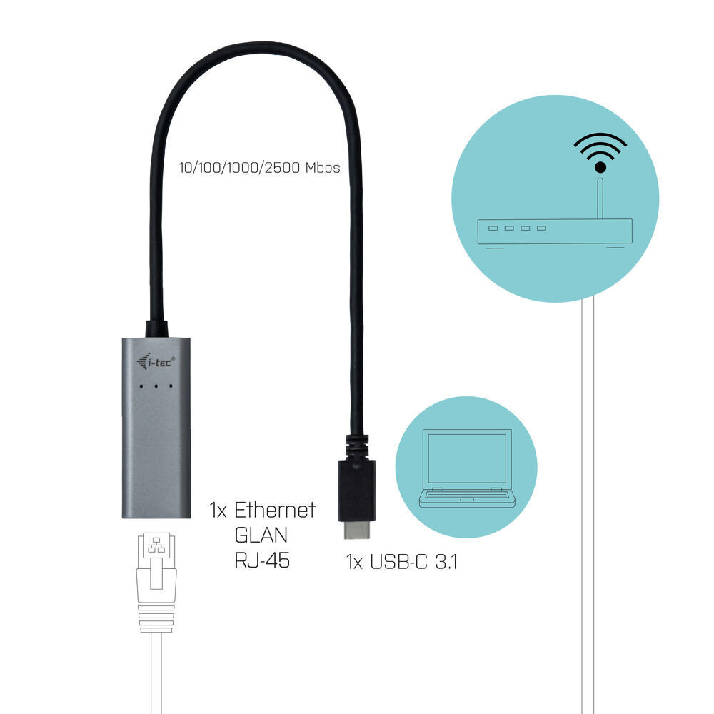 I-TEC 2.5Gbps Ethernet Adapter 1x USB-C to RJ-45 kaina ir informacija | Adapteriai, USB šakotuvai | pigu.lt