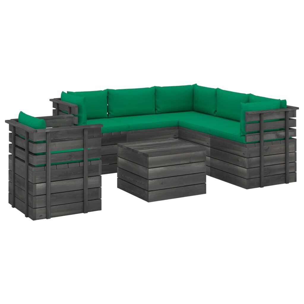 Sodo komplektas iš palečių su pagalvėlėmis, 7 dalių, žalias цена и информация | Lauko baldų komplektai | pigu.lt