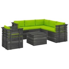 Sodo komplektas iš palečių su pagalvėlėmis, 7 dalių, žalias kaina ir informacija | Lauko baldų komplektai | pigu.lt