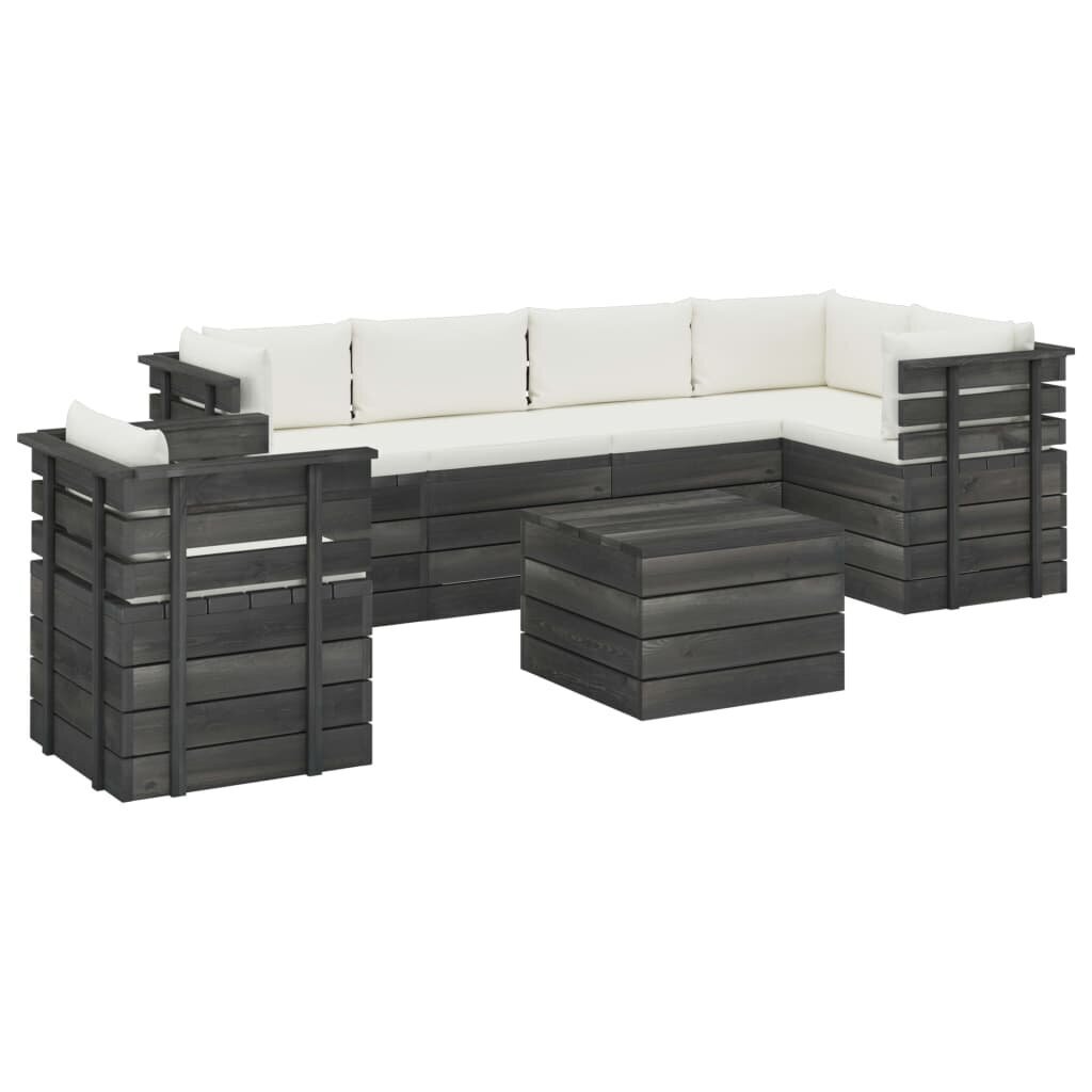 Lauko baldų komplektas iš palečių su pagalvėlėmis, 7 dalių, pilkas kaina ir informacija | Lauko baldų komplektai | pigu.lt