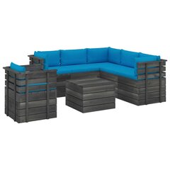 Sodo komplektas iš palečių su pagalvėlėmis, 7 dalių, mėlynas kaina ir informacija | Lauko baldų komplektai | pigu.lt