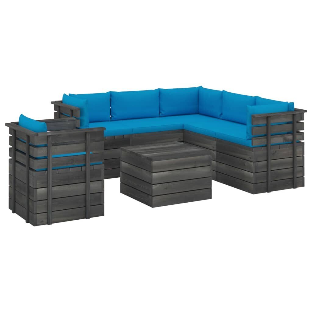 Sodo komplektas iš palečių su pagalvėlėmis, 7 dalių, mėlynas цена и информация | Lauko baldų komplektai | pigu.lt