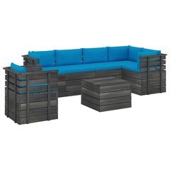 Sodo komplektas iš palečių su pagalvėlėmis, 7 dalių, mėlynas цена и информация | Комплекты уличной мебели | pigu.lt