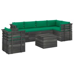 Sodo komplektas iš palečių su pagalvėlėmis, 7 dalių, žalias цена и информация | Комплекты уличной мебели | pigu.lt