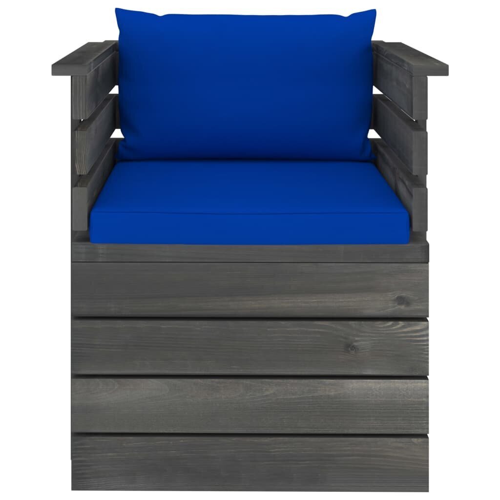 Sodo komplektas iš palečių su pagalvėlėmis, 7 dalių, mėlynas kaina ir informacija | Lauko baldų komplektai | pigu.lt