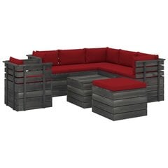 Sodo komplektas iš palečių su pagalvėlėmis, 8 dalių, raudonas цена и информация | Комплекты уличной мебели | pigu.lt