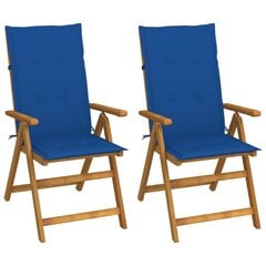 Atlošiamos sodo kėdės su pagalvėmis, 2 vnt., mėlynos цена и информация | Садовые стулья, кресла, пуфы | pigu.lt