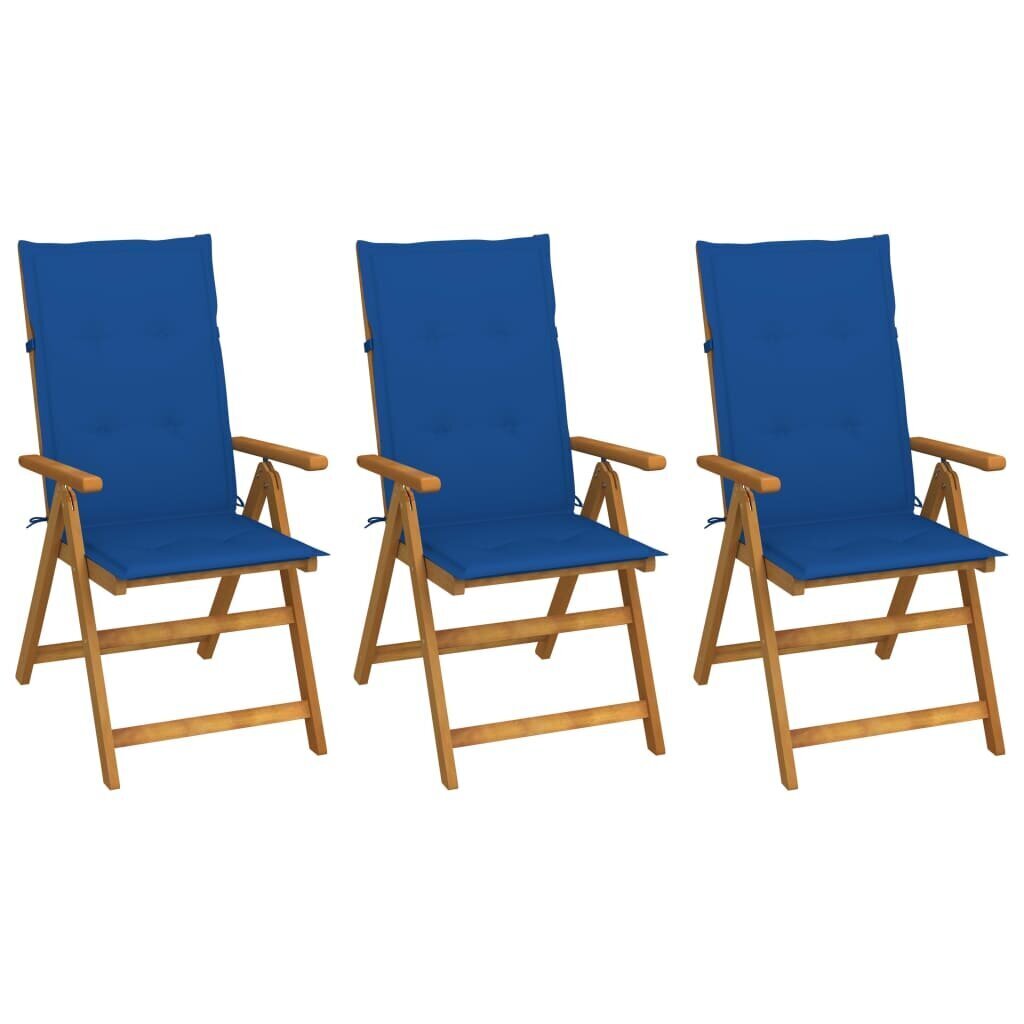 Lauko kėdės su pagalvėmis, 3 vnt., mėlynos kaina ir informacija | Lauko kėdės, foteliai, pufai | pigu.lt
