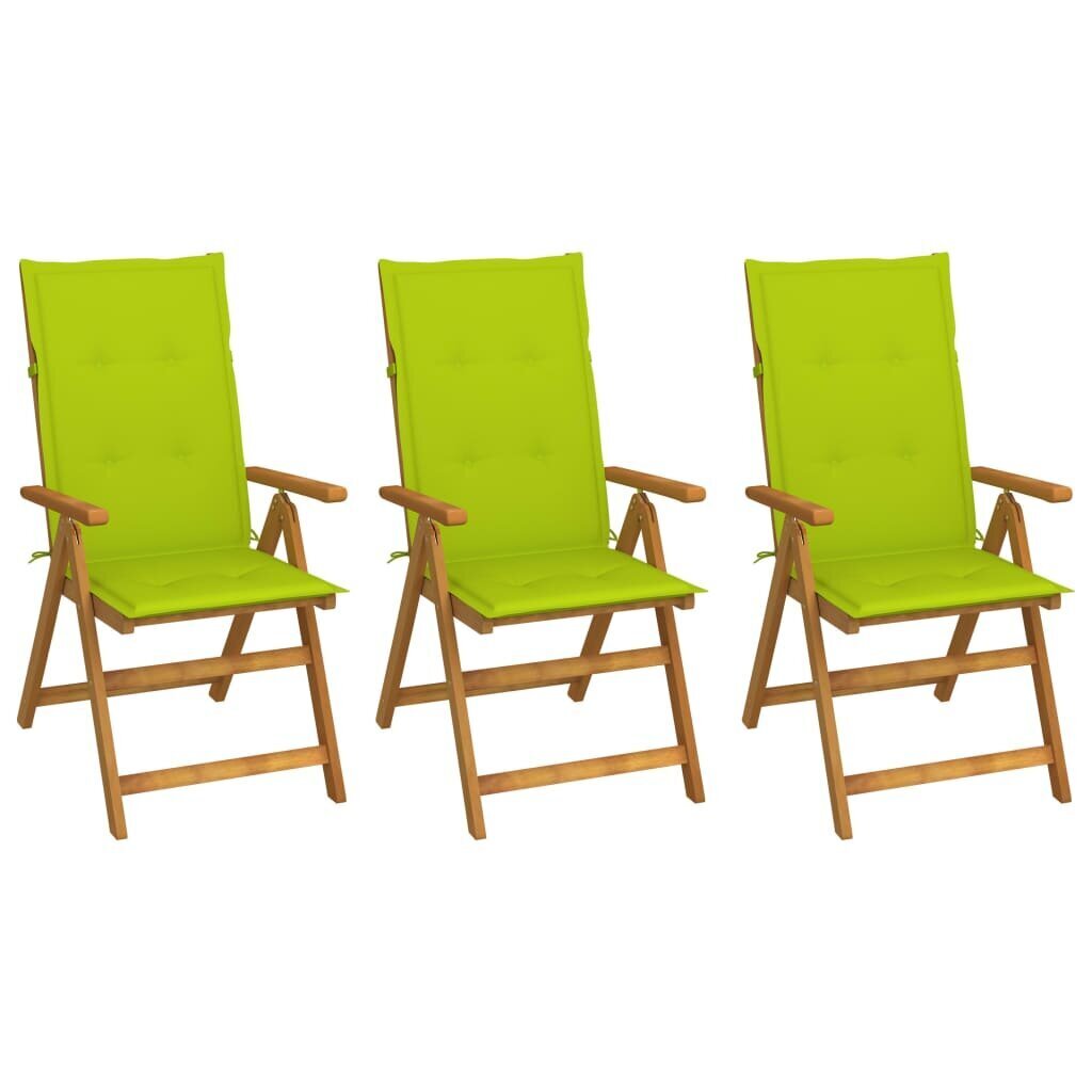 Lauko kėdės su pagalvėmis, 3 vnt., žalios kaina ir informacija | Lauko kėdės, foteliai, pufai | pigu.lt
