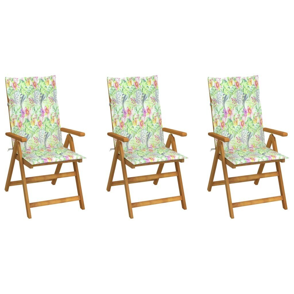 vidaXL Sulankstomos sodo kėdės su pagalvėmis, 3vnt., akacijos masyvas kaina ir informacija | Lauko kėdės, foteliai, pufai | pigu.lt
