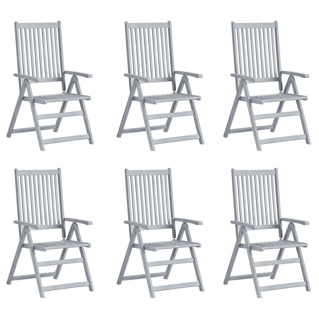 vidaXL Atlošiamos sodo kėdės su pagalvėmis, 6vnt., akacijos masyvas kaina ir informacija | Lauko kėdės, foteliai, pufai | pigu.lt