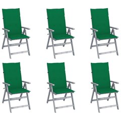 Atlošiamos sodo kėdės su pagalvėmis, 6 vnt, žalios kaina ir informacija | Lauko kėdės, foteliai, pufai | pigu.lt