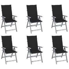 Atlošiamos sodo kėdės su pagalvėmis, 6 vnt, juodos цена и информация | Садовые стулья, кресла, пуфы | pigu.lt