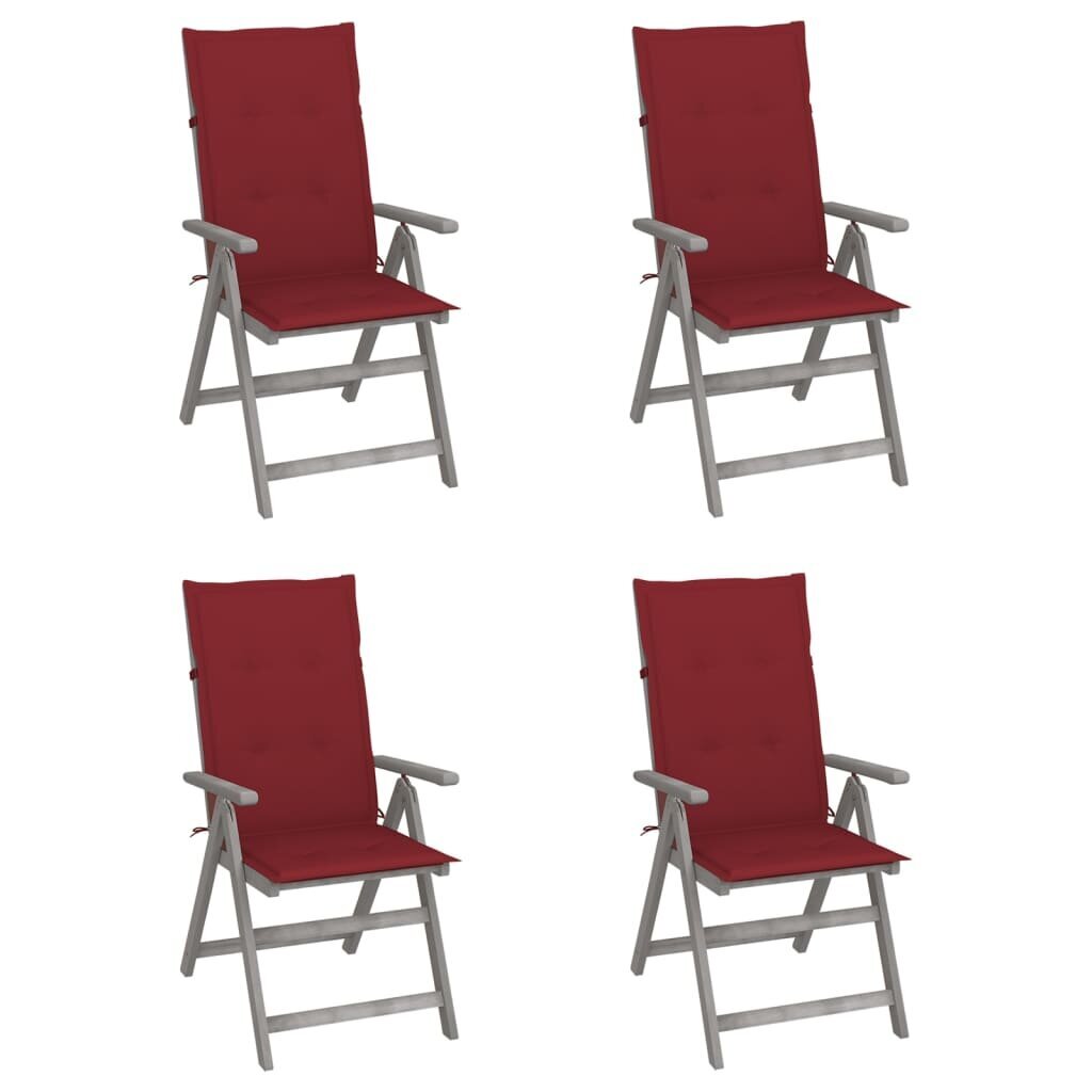 Atlošiamos sodo kėdės su pagalvėmis, 4 vnt, raudonos kaina ir informacija | Lauko kėdės, foteliai, pufai | pigu.lt
