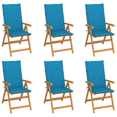 Sodo kėdės su mėlynomis pagalvėlėmis, 6 vnt, rudos цена и информация | Садовые стулья, кресла, пуфы | pigu.lt