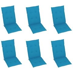 vidaXL Sodo kėdės pagalvėlės, 6vnt., mėlynos spalvos, 120x50x4cm kaina ir informacija | Pagalvės, užvalkalai, apsaugos | pigu.lt