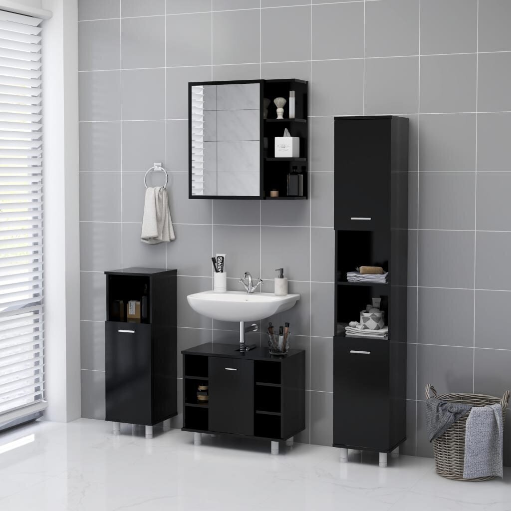 Vonios kambario spintelė, 62,5x20,5x64 cm, juoda цена и информация | Vonios spintelės | pigu.lt