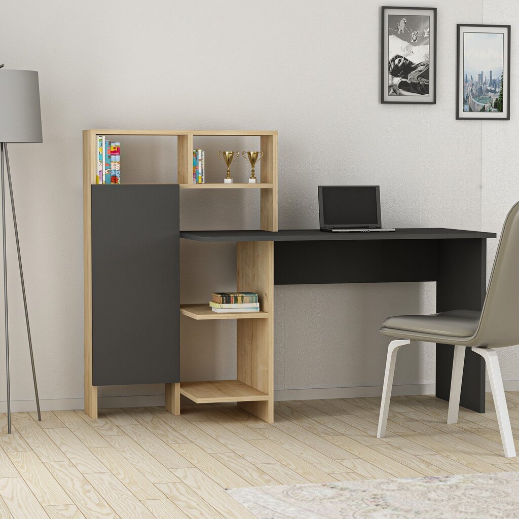 Rašomasis stalas Kalune Design 550 (I), 111,8 cm, pilkas/šviesiai rudas kaina ir informacija | Kompiuteriniai, rašomieji stalai | pigu.lt