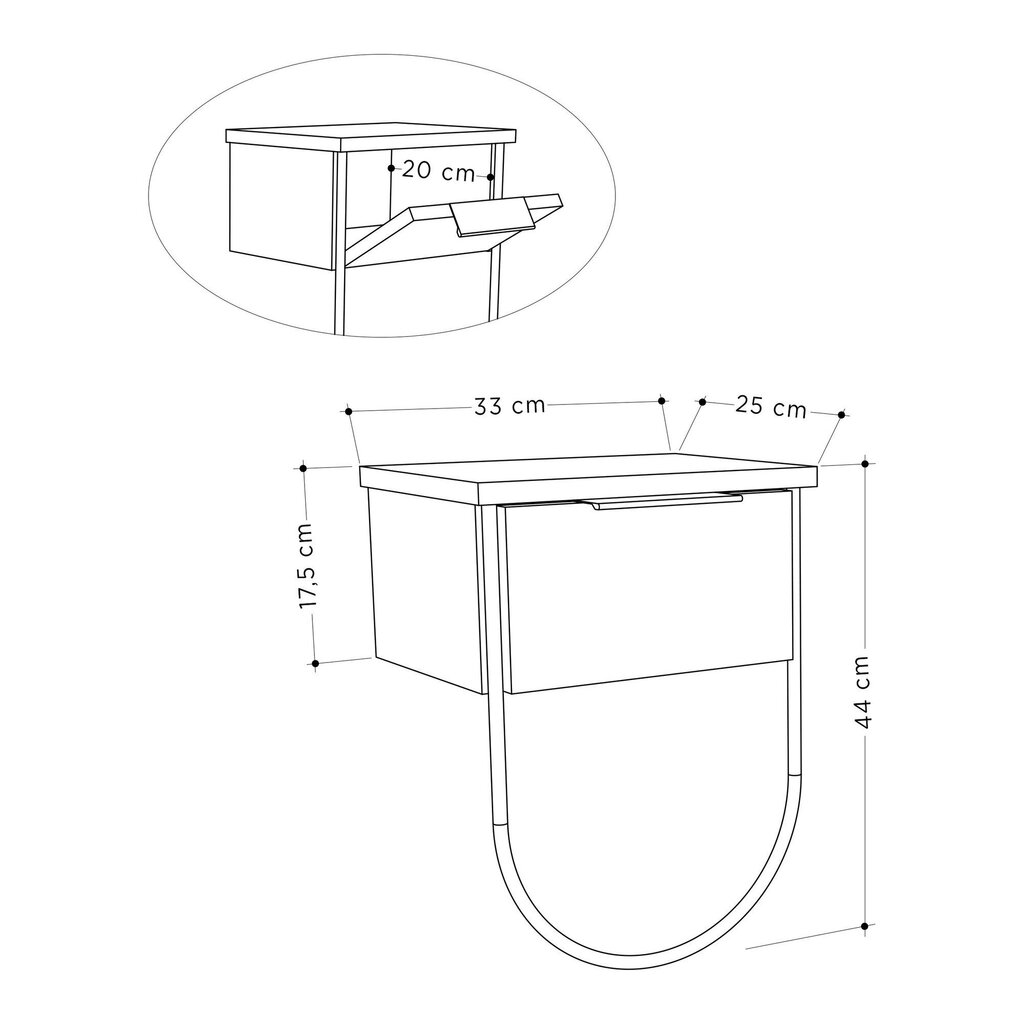 Naktinis staliukas Kalune Design 855(I), 44 cm, smėlio spalvos kaina ir informacija | Spintelės prie lovos | pigu.lt