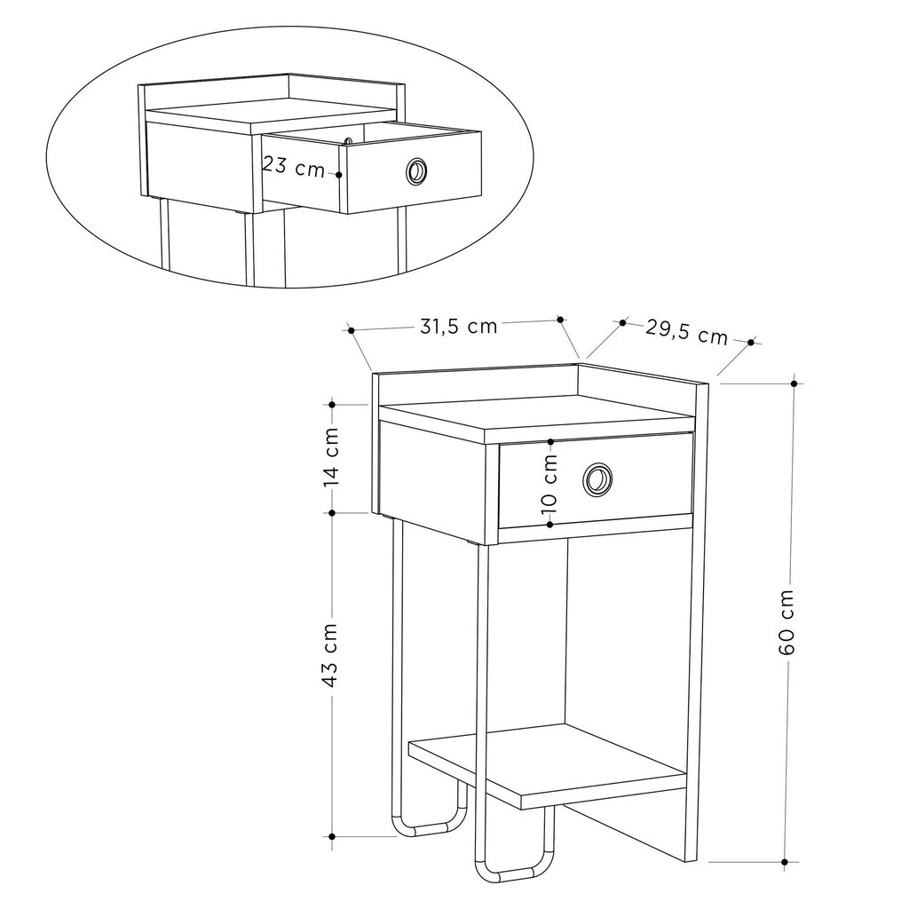 Naktinis staliukas Kalune Design D855(I), 60 cm, šviesiai rudas/juodas цена и информация | Spintelės prie lovos | pigu.lt