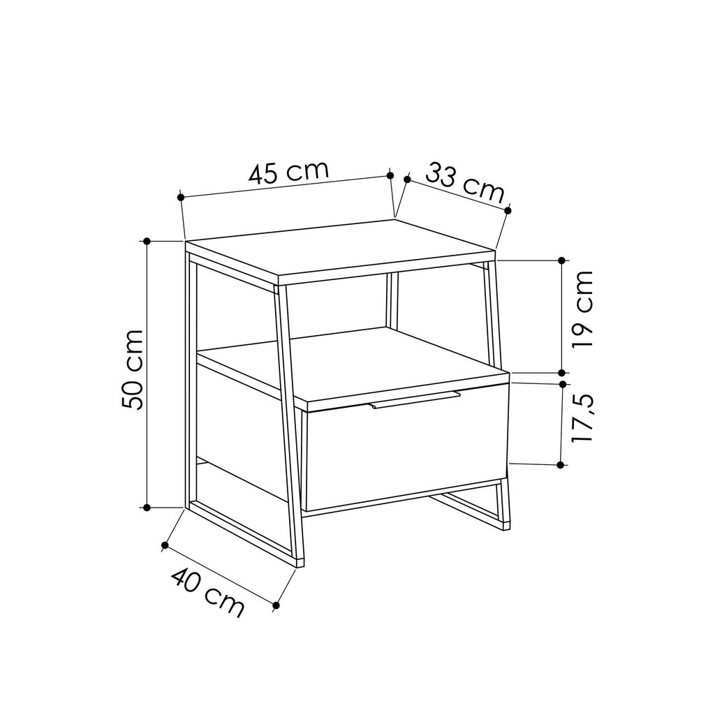 Naktinis staliukas Kalune Design 855(I), 50 cm, tamsiai pilkas kaina ir informacija | Spintelės prie lovos | pigu.lt