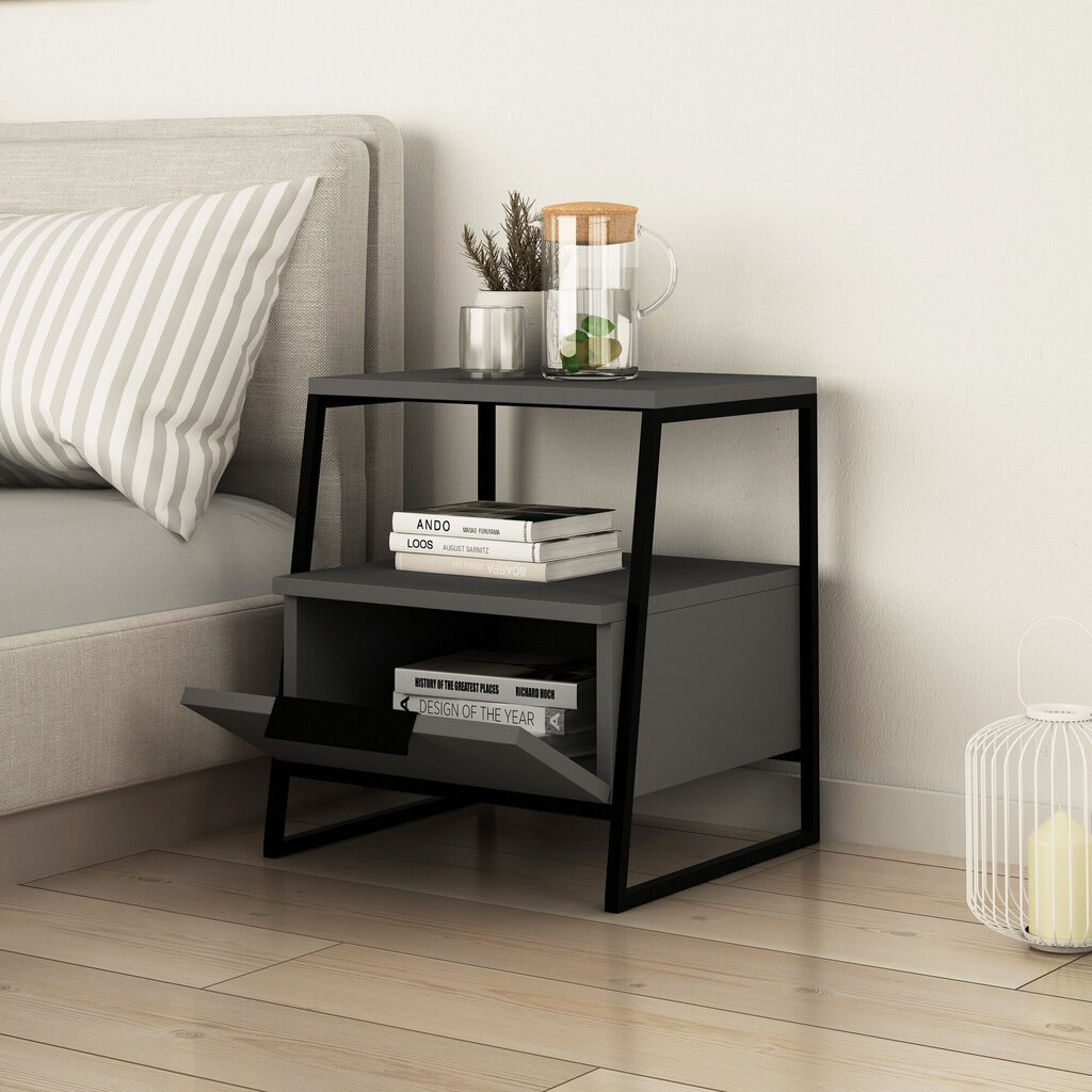 Naktinis staliukas Kalune Design 855(I), 50 cm, tamsiai pilkas kaina ir informacija | Spintelės prie lovos | pigu.lt