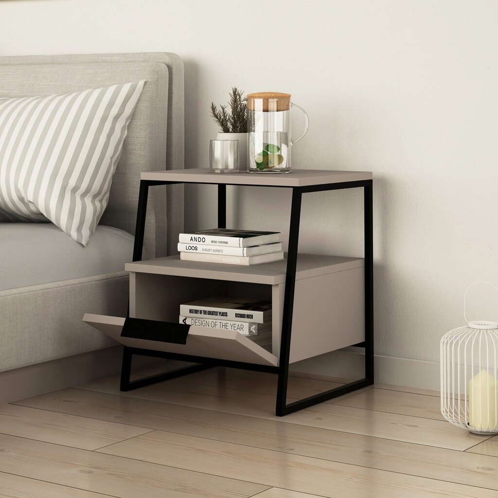 Naktinis staliukas Kalune Design 855(I), 50 cm, smėlio spalvos цена и информация | Spintelės prie lovos | pigu.lt
