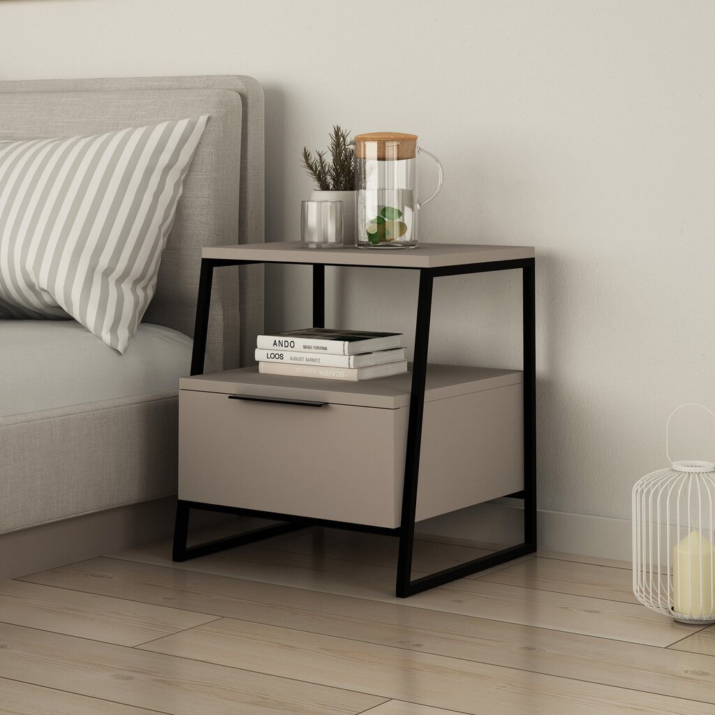 Naktinis staliukas Kalune Design 855(I), 50 cm, smėlio spalvos kaina ir informacija | Spintelės prie lovos | pigu.lt