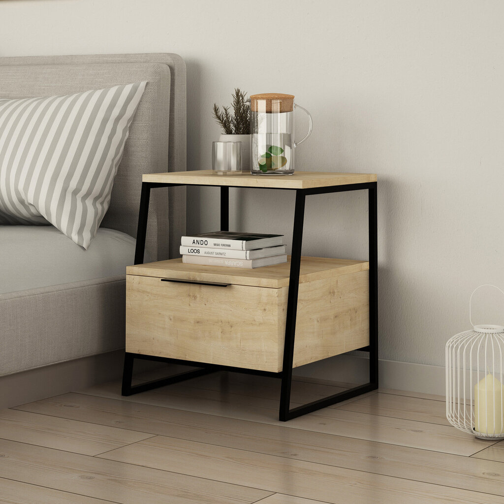 Naktinis staliukas Kalune Design 855(I), 50 cm, rudas/juodas kaina ir informacija | Spintelės prie lovos | pigu.lt