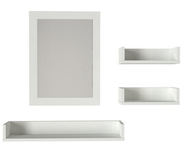 Vonios lentynų komplektas su veidrodžiu Kalune Design, baltas kaina ir informacija | Vonios spintelės | pigu.lt