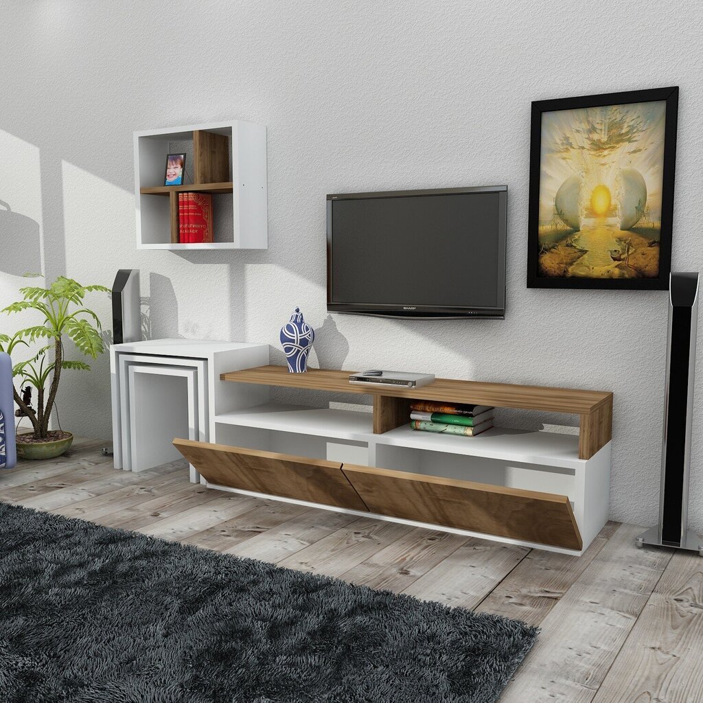 Svetainės baldų komplektas Kalune Design 756(VIII), rudas/baltas kaina ir informacija | Sekcijos | pigu.lt