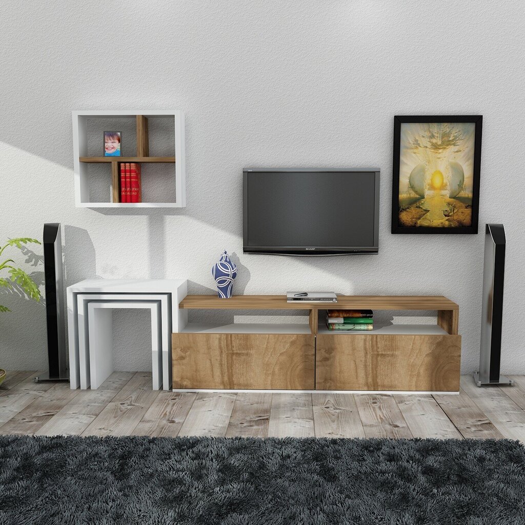 Svetainės baldų komplektas Kalune Design 756(VIII), rudas/baltas цена и информация | Sekcijos | pigu.lt