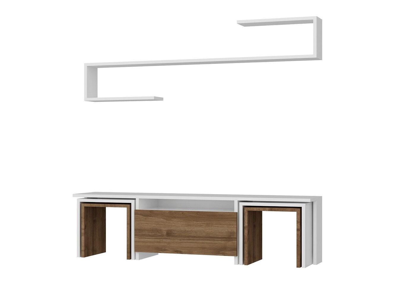 Svetainės baldų komplektas Kalune Design 756(IX), baltas/rudas kaina ir informacija | Sekcijos | pigu.lt