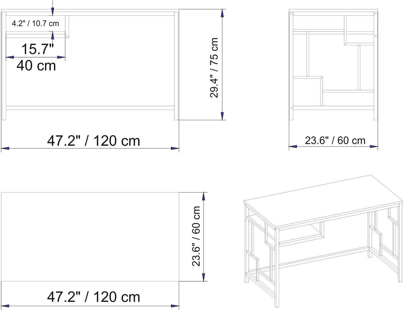 Rašomasis stalas Kalune Design 541, 75 cm, baltas/auksinės spalvos kaina ir informacija | Kompiuteriniai, rašomieji stalai | pigu.lt