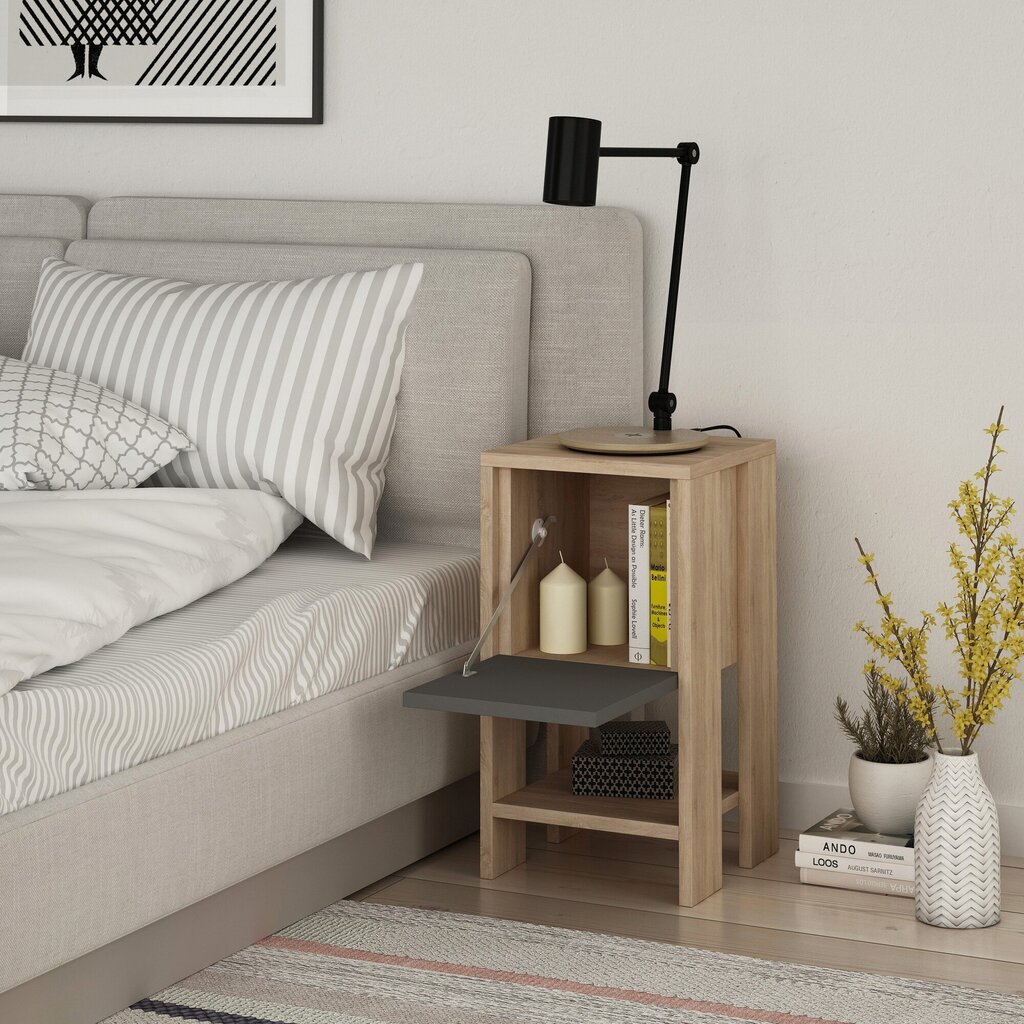 Naktinis staliukas Kalune Design 776 (I), 55 cm, pilkas/rudas цена и информация | Spintelės prie lovos | pigu.lt
