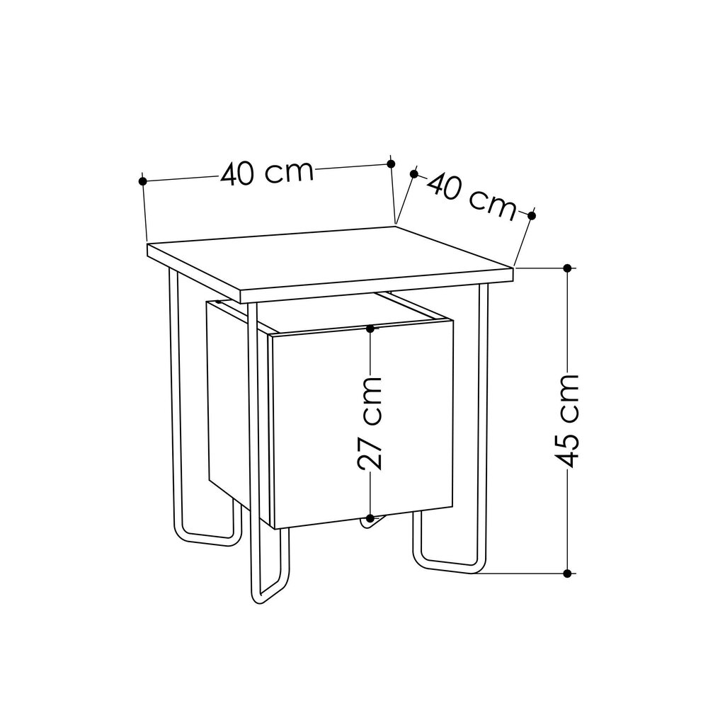 Naktinis staliukas Kalune Design 776 (I), 45 cm, tamsiai rudas/juodas цена и информация | Spintelės prie lovos | pigu.lt