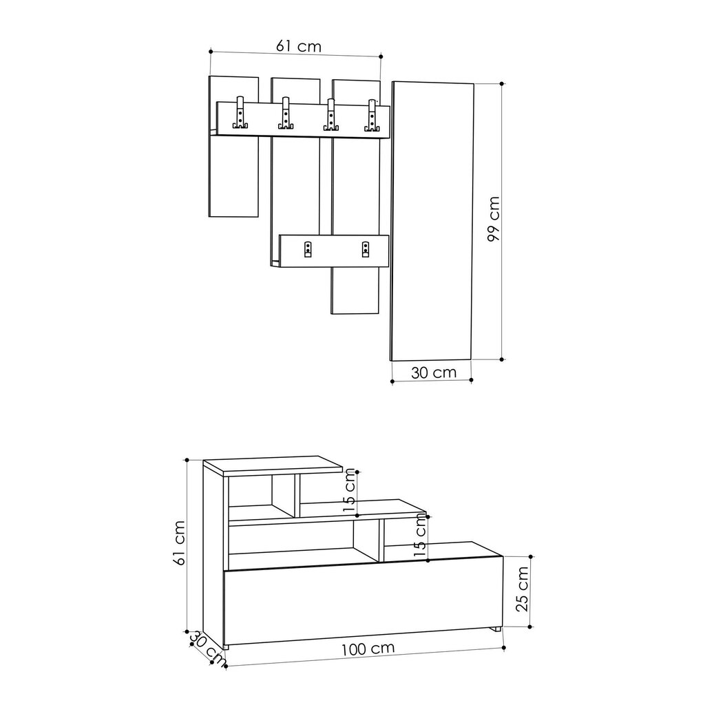 Prieškambario komplektas Kalune Design 776, 100 cm, rudas kaina ir informacija | Prieškambario komplektai | pigu.lt