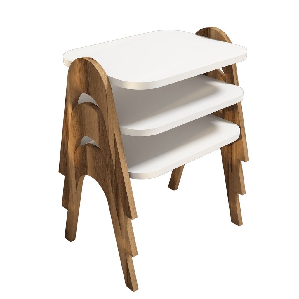 3-jų kavos staliukų komplektas Kalune Design 845, baltas/rudas kaina ir informacija | Kavos staliukai | pigu.lt