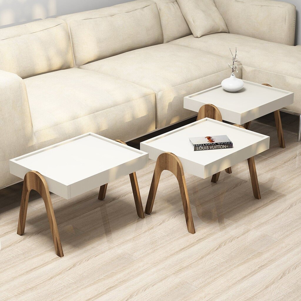 3-jų kavos staliukų komplektas Kalune Design 845(I), smėlio/rudas цена и информация | Kavos staliukai | pigu.lt