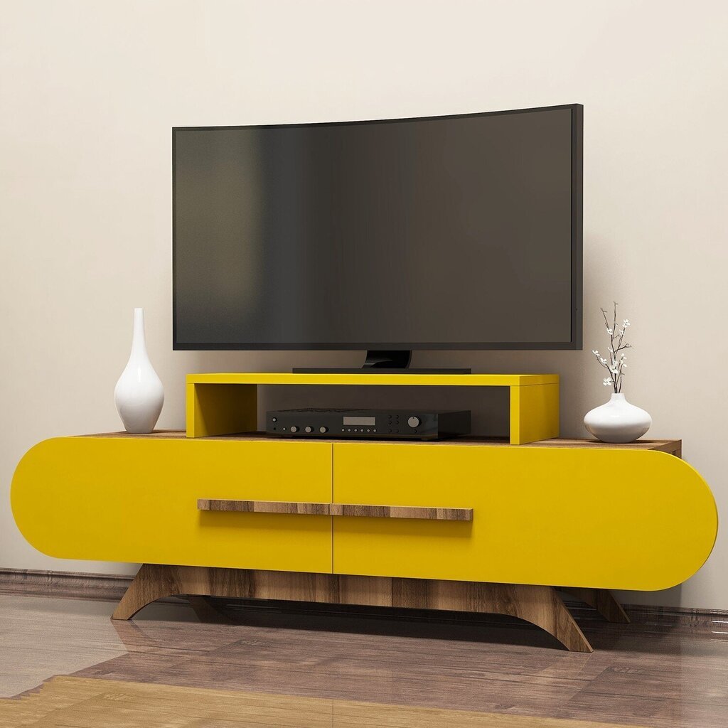 TV staliukas Kalune Design 845, 145 cm, rudas/geltonas kaina ir informacija | TV staliukai | pigu.lt