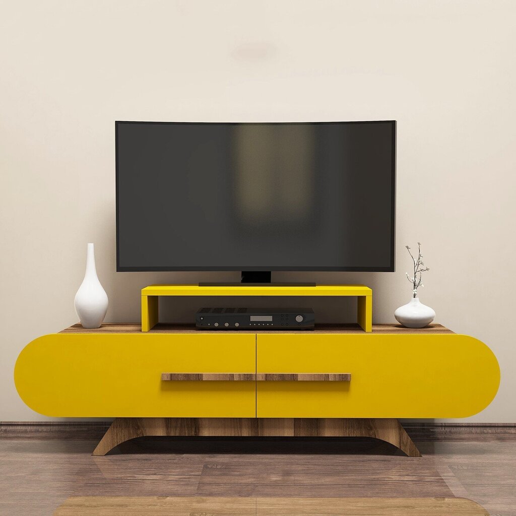TV staliukas Kalune Design 845, 145 cm, rudas/geltonas kaina ir informacija | TV staliukai | pigu.lt