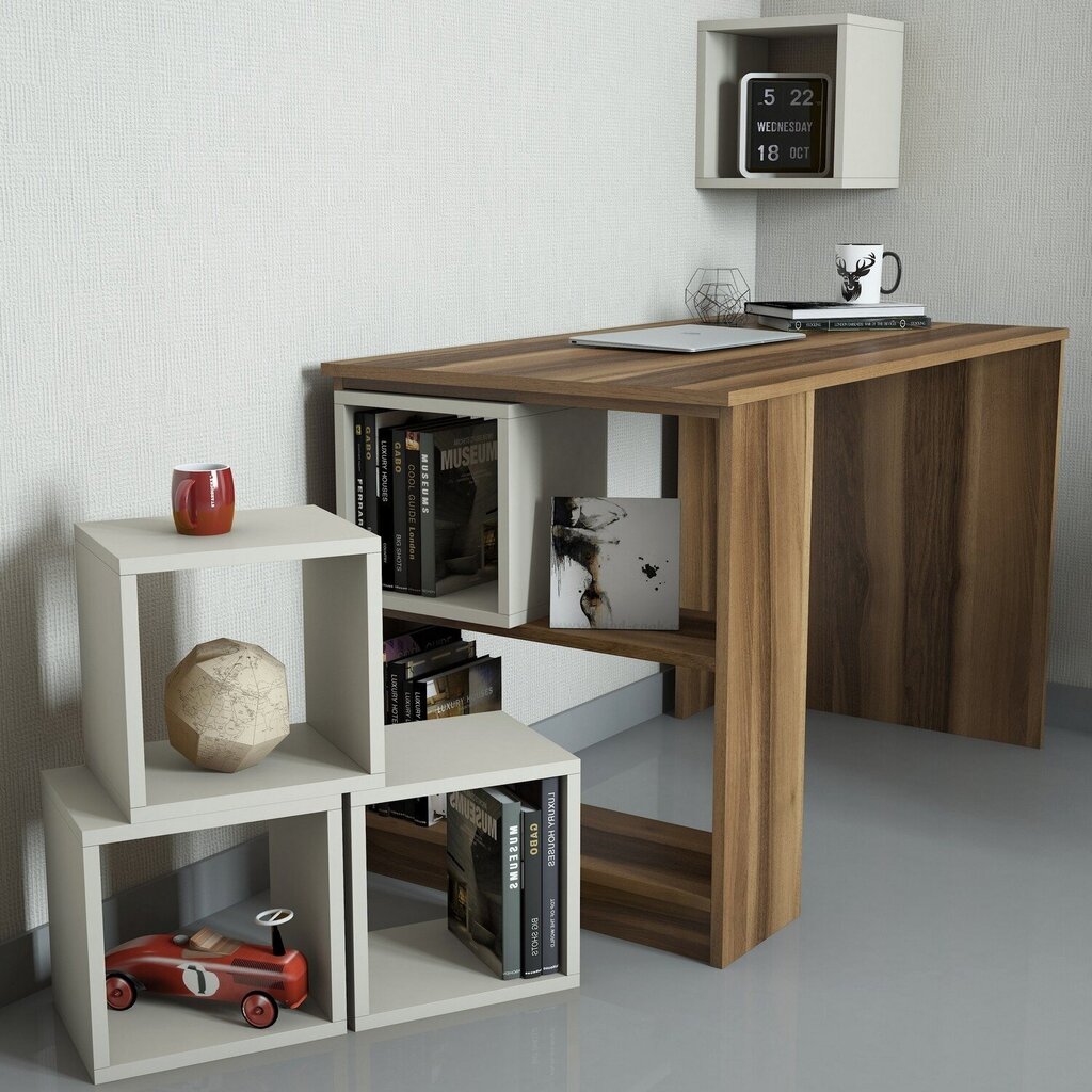 Rašomasis stalas Kalune Design 845 (I), rudas/smėlio spalvos цена и информация | Kompiuteriniai, rašomieji stalai | pigu.lt