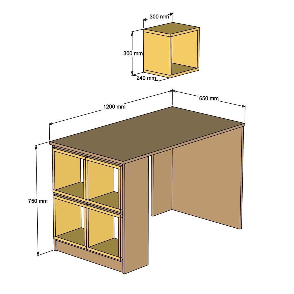 Rašomasis stalas Kalune Design 845 (I), rudas/geltonas kaina ir informacija | Kompiuteriniai, rašomieji stalai | pigu.lt